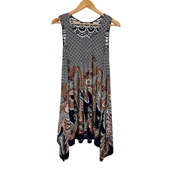 WEST K Sleeveless Asymmetrical Lace Dress Tunic Top Navy Boho Paisley Women’s S - Picture 2 of 12